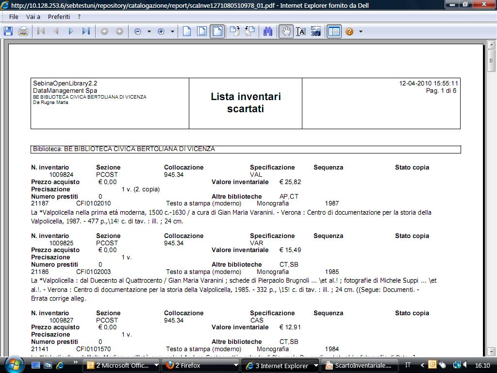 Stampa registro d'ingresso Se desidero stampare il registro d'ingresso della mia biblioteca e visualizzare anche gli inventari scartati devo seguire la seguente procedura: Catalogo Reports dati