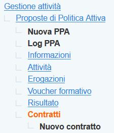 A questo punto, cliccare nel menu a sinistra il link => Contratti => Nuovo contratto, ed inserire i dati relativi al singolo rapporto di lavoro che si è avviato.