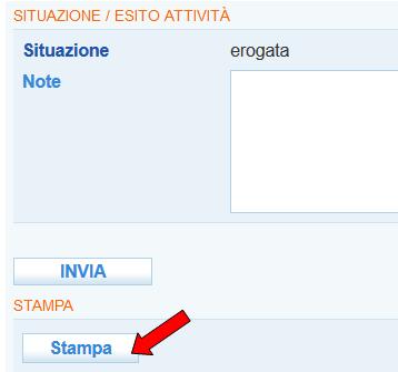 pulsante => Stampa, cliccando sul quale si apre la stampa dell attestazione di erogazione del servizio, da stampare