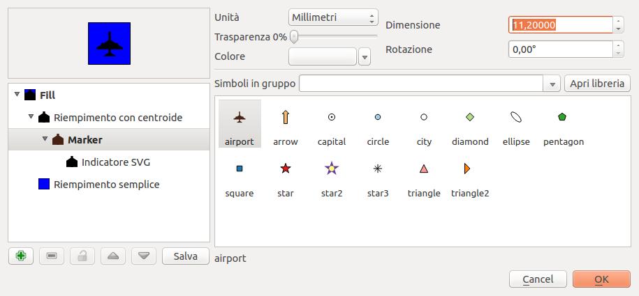 Trucchi con QGis I singoli possono poi venire utilizzati associati a punti, linee e superfici nell'editor della legenda di