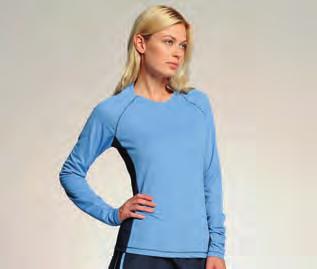 06 alo W3001 T-shirt donna maniche lunghe raglan 100 % poliestere (materiale jacquard), antibatterica, funzionale, strisce in contrasto ai lati, cuciture flatlock in contrasto sulle