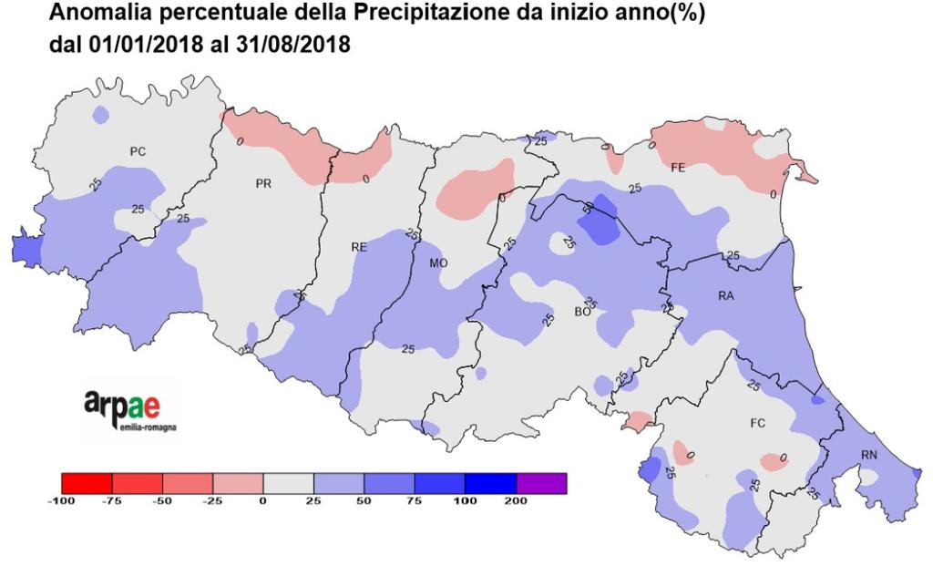 Confronto con il clima (%) (2001-2015) Rispetto alle attese climatiche (2001-2015) le piogge da inizio anno sono state nel