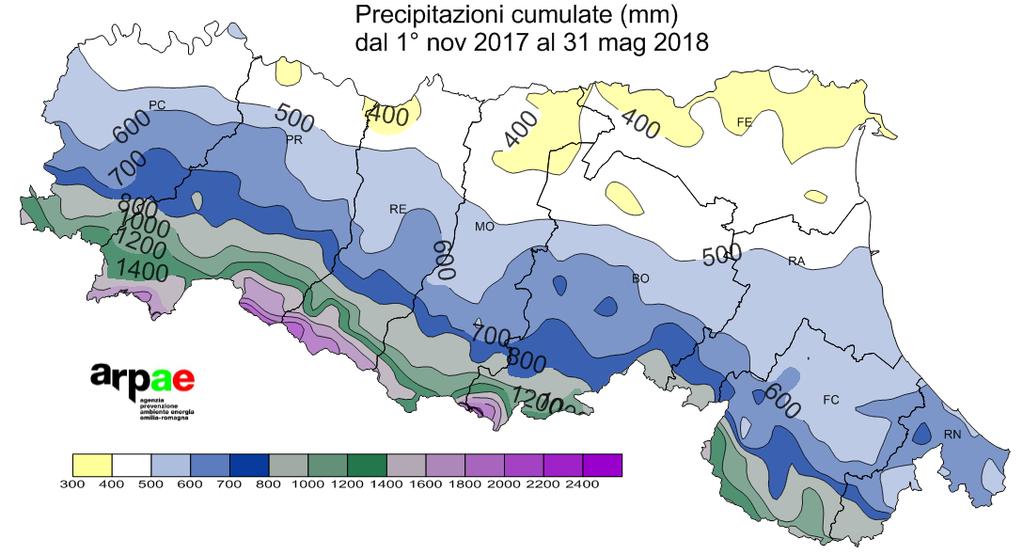 1. L'andamento delle precipitazioni dal 1 novembre 217 al 31 maggio 218.
