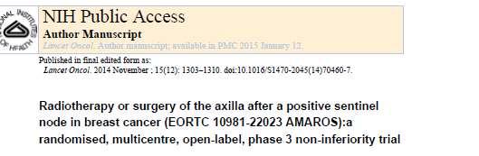 AMAROS: studio randomizzato di fase 3 Dissezione ascellare o radioterapia sui