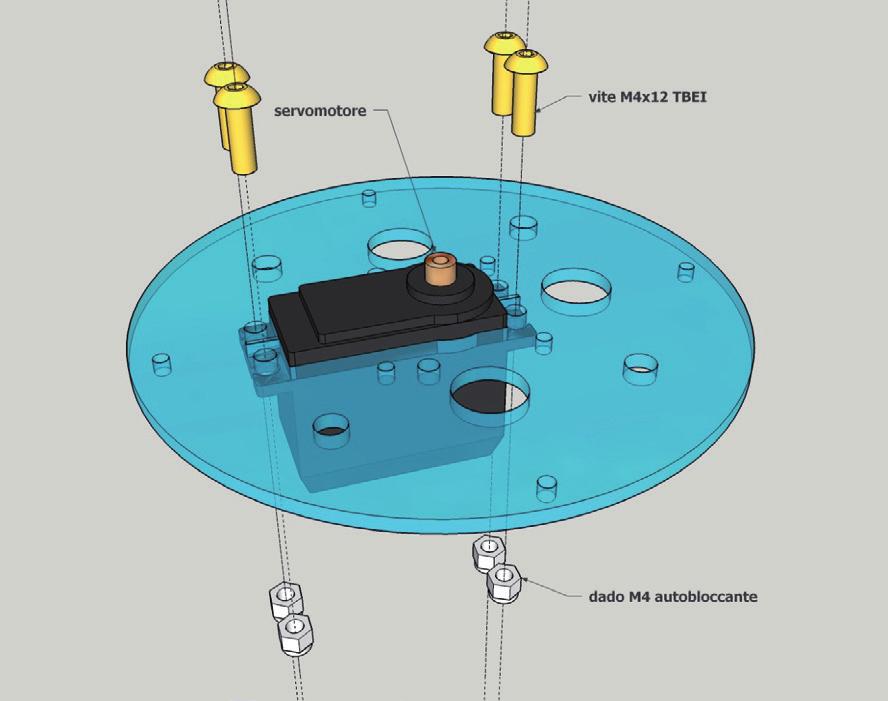 BASEROTANTE Fissare il servomotore alla piastra in plexiglass mediante 4 viti M4x12 TBEI e