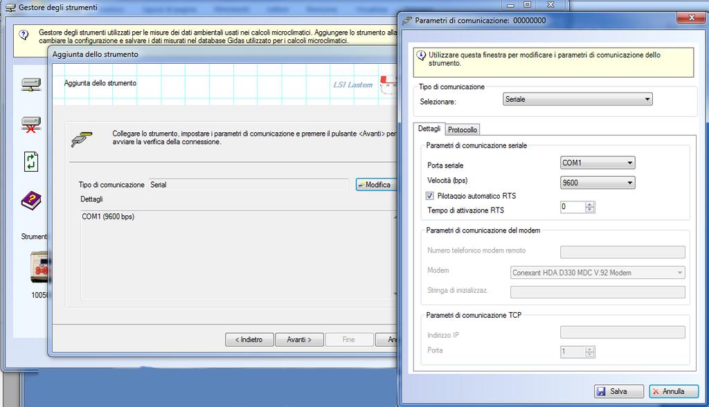 Le operazioni ammesse sul proprio strumento sono le seguenti: modifica dei parametri di comunicazione; visualizzazione delle statistiche, dello stato e dei valori istantanei; salvataggio dei dati