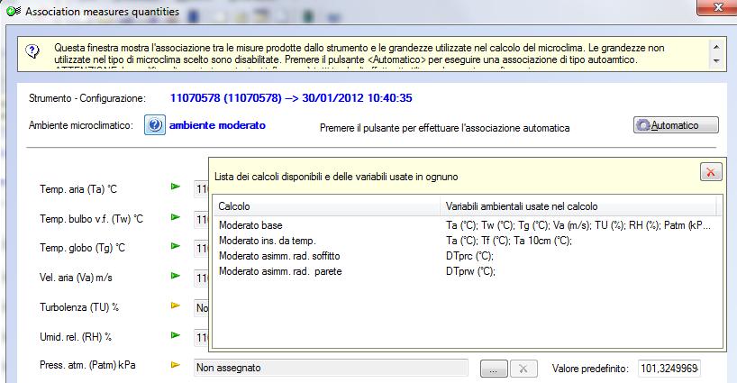 NOTA L associazione tra le misure e le grandezze calcolate va effettuata una sola volta per ogni configurazione dello strumento.