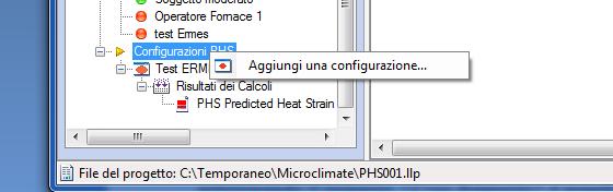 La procedura guidata di creazione di una nuova configurazione PHS, dopo aver richiesto nome e descrizione, mostra la schermata dove inserire la sequenza dei punti di misura e il tempo di permanenza