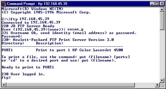 La modalità di trasmissione per una connessione dati FTP con il server di stampa HP Jetdirect avviene sempre in modalità flusso, che segna la fine del file chiudendo la connessione dati.