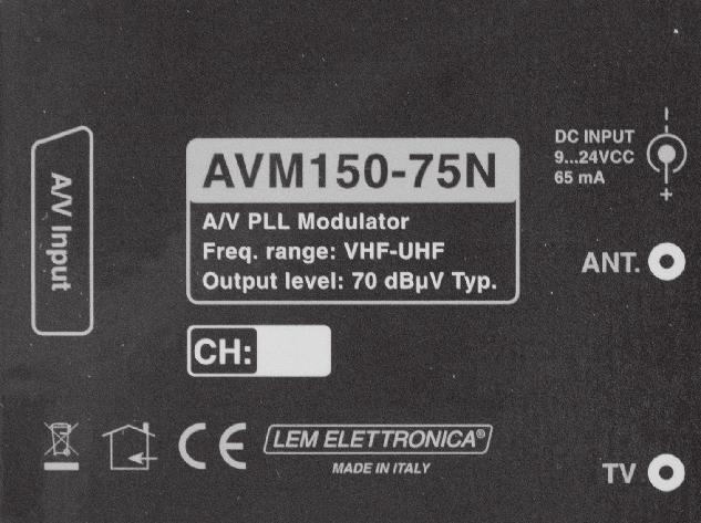 AVM150-75N Modulatore VHF - UHF audio video 92 mm Controllo frequenza audio e video a PLL Ingresso SCART A/V Controllo I2C BUS a microprocessore Livello RF 70 dbµv Generatore di Test Filtro