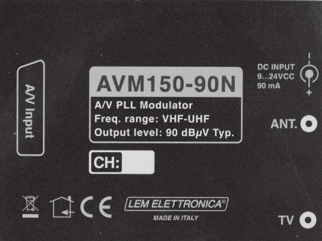 AVM150-90N Modulatore VHF - UHF audio video Controllo frequenza audio e video a PLL Ingresso SCART A/V Controllo I2C BUS a microprocessore Livello RF 90 dbµv Attenuatore a diodi PIN 0/-20dB