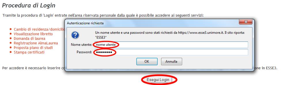 Cliccare ed inserire nei campi Nome Utente e Password le proprie credenziali di accesso (Fig. 3).