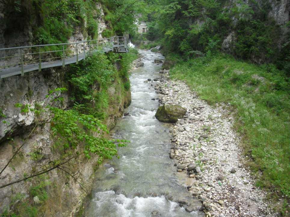 Documentazione fotografica e commento ai tratti Il rilevamento IFF del torrente Novella è iniziato dal punto di accesso della forra attrezzata; il tratto che va dalla confluenza nel lago di S.