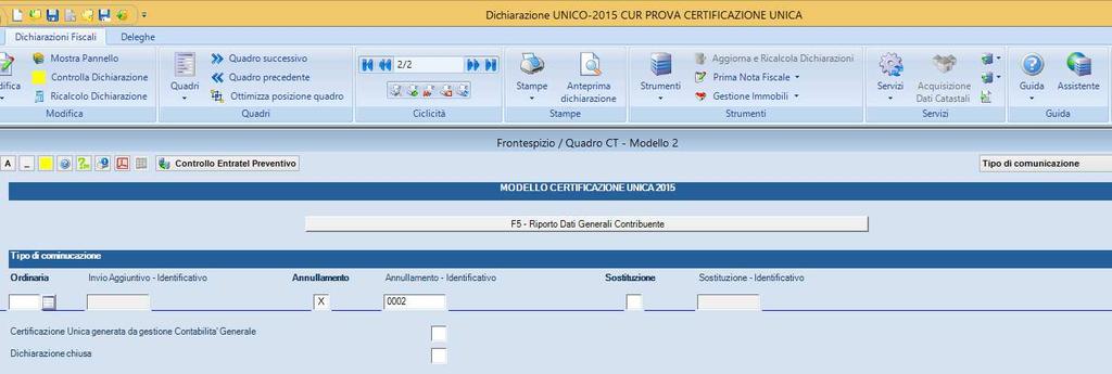 (come illustrato nel paragrafo successivo ) Procedere nel Frontespizio a barrare ANNULLAMENTO/SOSTITUTIVA e indicare numero identificativo di certificazione da ANNULLARE/SOSTITUIRE.