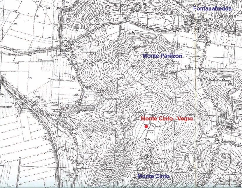 fig. 20 Monte Cinto - Vegro. Carta topografica con l indicazione dell area di raccolta dei manufatti litici.