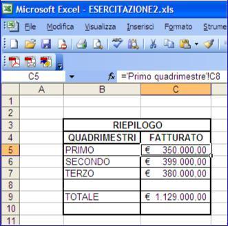 Nel riepilogo andremo ad inserire i totali di tutti i trimestri collegando i fogli.