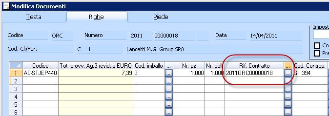 Righe documenti Aggiunto un nuovo riferimento contrattuale per identificare l origine delle righe documenti ed utilizzato successivamente nei movimenti contabili per la verifica del superamento della