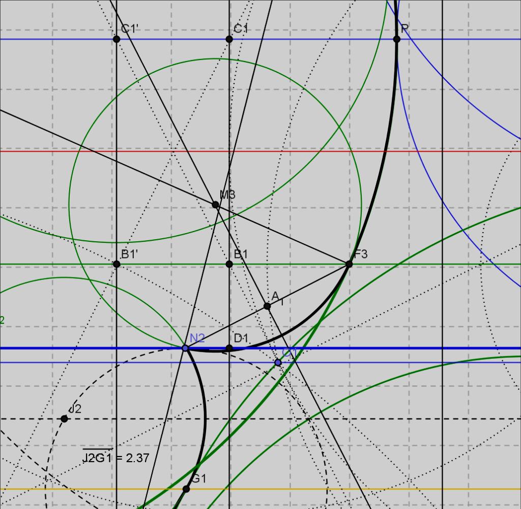 Raccordo CC inferiore Si traccia il segmento F3-N2 e se ne trova il punto medio K3 Si traccia la perpendicolare al segmento