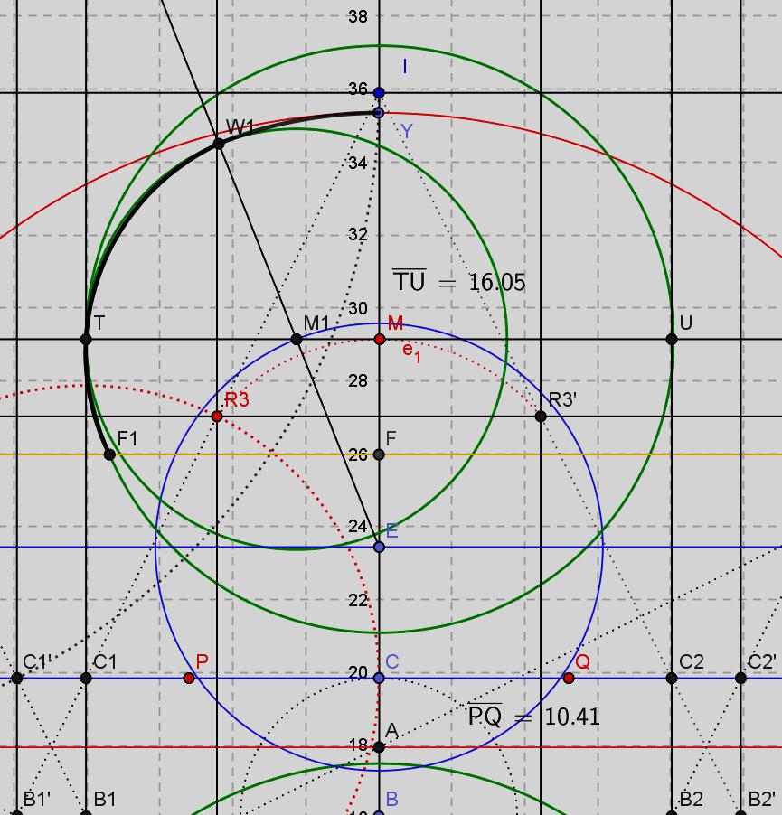 Parte seconda: il contorno. In questa seconda parte trovo le curve principali (archi di cerchio) che permettono di disegnare il contorno della forma e anche di determinare le misure dei blocchetti.