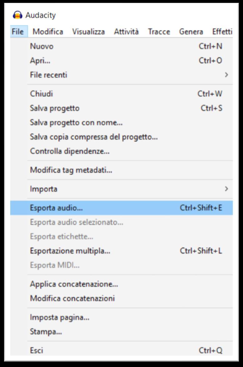 Una volta che l'audio è di nostro gradimento, dobbiamo solo accedere al menù "File" e fare clic su "Esporta audio" (figura 10).