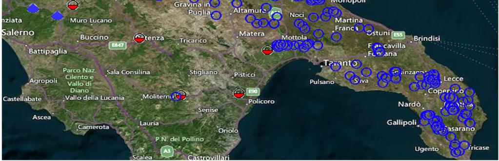localizzate in Campania, i pozzi in Puglia e gli invasi in parte in Basilicata, in parte in Puglia e in parte in