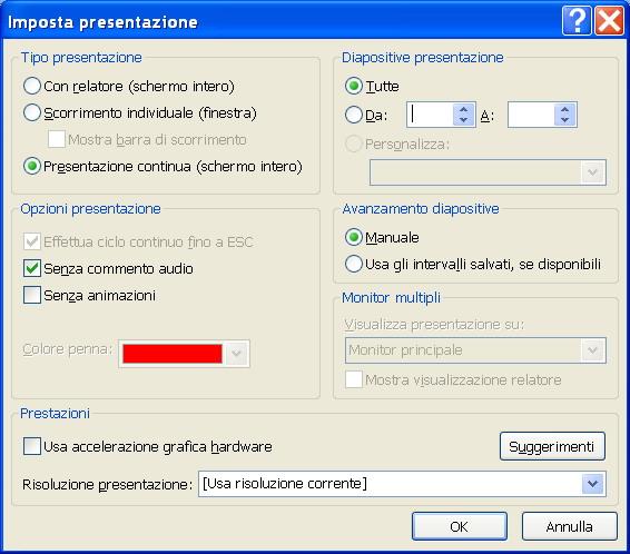 diapositiva spuntare la casella Automaticamente dopo ed inserire il valore in minuti e secondi. 27. E anche possibile fare un avanzamento ripetitivo della presentazione.