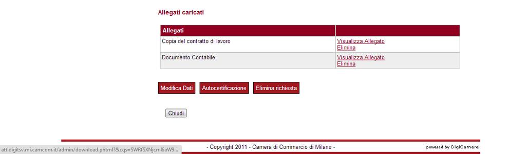 d) Autocertificazione Cliccando su Autocertificazione, l utente accede a una nuova pagina dalla quale può prendere visione del testo della Dichiarazione sostitutiva.