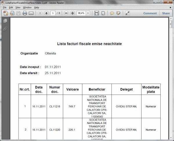 eterra RGI 132 In sectiunea de antet sunt afisate datele: - Organizatie - Data inceput - Data sfarsit In cuprinsul raportului sunt afisate date cu privire la: - Nr Crt - Data doc. - Numar doc.