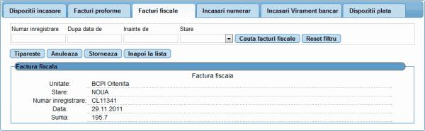 39 eterra RGI - Manual Utilizare 1.1.2.3.1 Operatii 1.Detalii Detalii permite vizualizarea unei inregistrari deja existente in aplicatie si selectate in "Lista facturi fiscale".