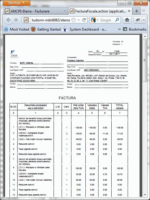 43 eterra RGI - Manual Utilizare Documentul va fi afisat in numarul de exemplare configurat in baza de date pentru tipul de document "Factura Fiscala" Inapoi in lista este