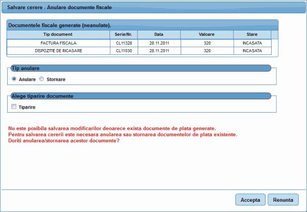 eterra RGI 84 Utilizatorul are posibilitatea de Anula sau a Storna documentele de facturare existente.