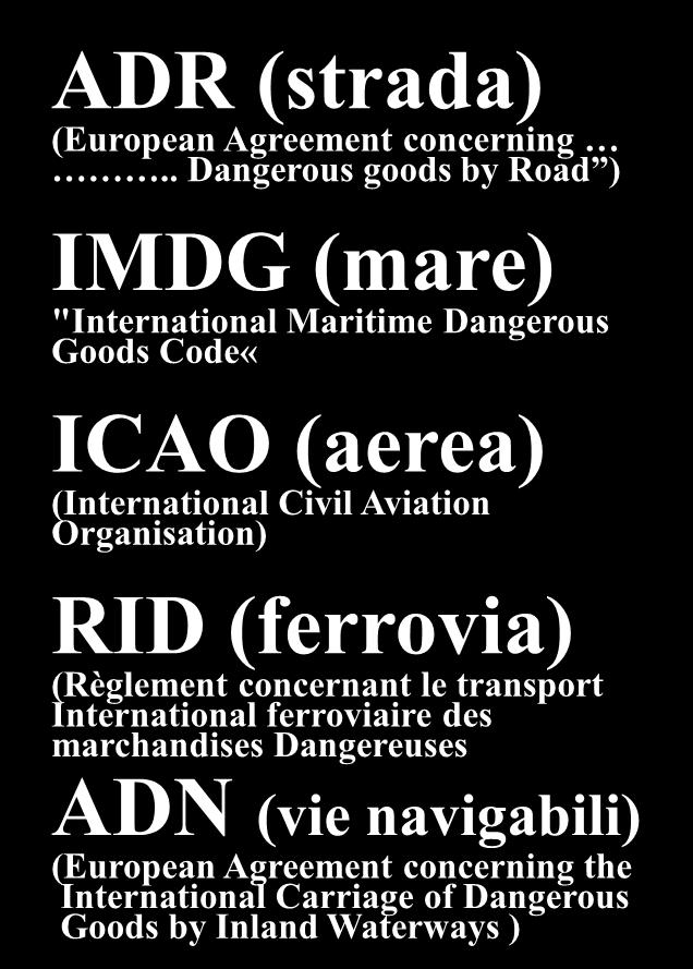 . Dangerous goods by Road ) IMDG (mare) "International Maritime Dangerous