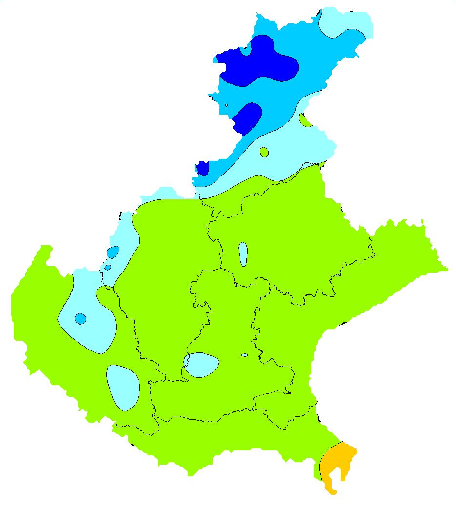 INDICE SPI (3) (STANDARDIZED PRECIPITATION INDEX): per il mese di ottobre sono stati presenti diffusi segnali di umidità severa, localmente estrema, sul settore Dolomitico e nelle aree del