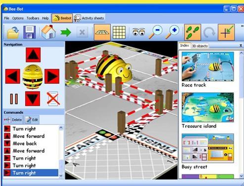Programmazione del robot Bee-Bot Bee-Bot Software A supporto di Bee-Bot è stato ideato un software che, mediante la simulazione in 3D, offre la possibilità di muovere virtualmente Bee-Bot.