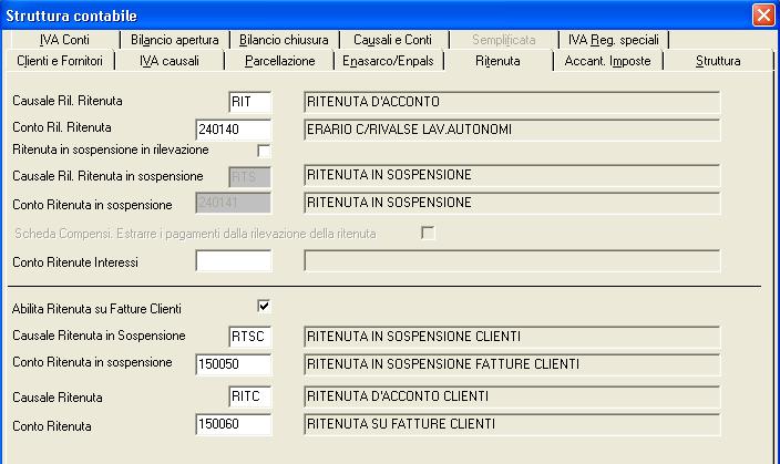 42 Manuale Operativ La cartella Ritenuta cntiene le causali ed i cnti utilizzati dalla prcedura per la registrazine delle ritenute in sspensine e delle ritenute lavratri autnmi.