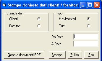 60 Manuale Operativ 5.4 Stampa Scheda Richiesta dati (clienti e frnitri) Cnsente di stampare una scheda da inviare ai clienti/frnitri, all scp di ttenere la cnferma l aggirnament dei dati anagrafici.