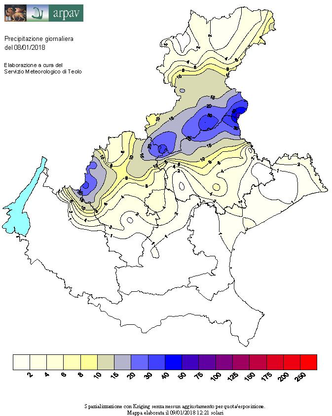 Figura 1 - Mappa della precipitazione giornaliera del 08/01/2018 Precipitazione totale [mm/24h] lunedì 8 gennaio MARTEDI 9.