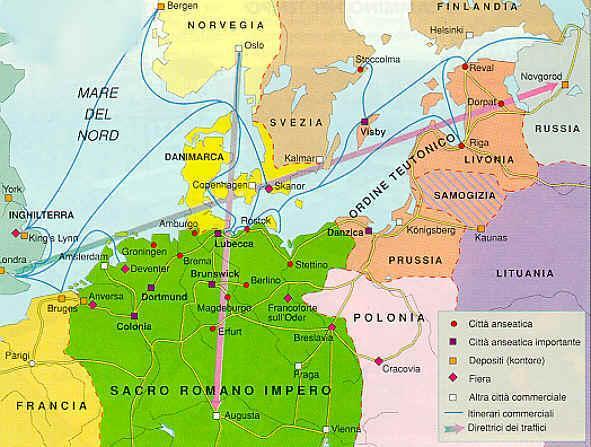 L' area anseatica operò l' integrazione dei commerci delle regioni del Nord Europa ( Mare del Nord, Mar Baltico fino alle