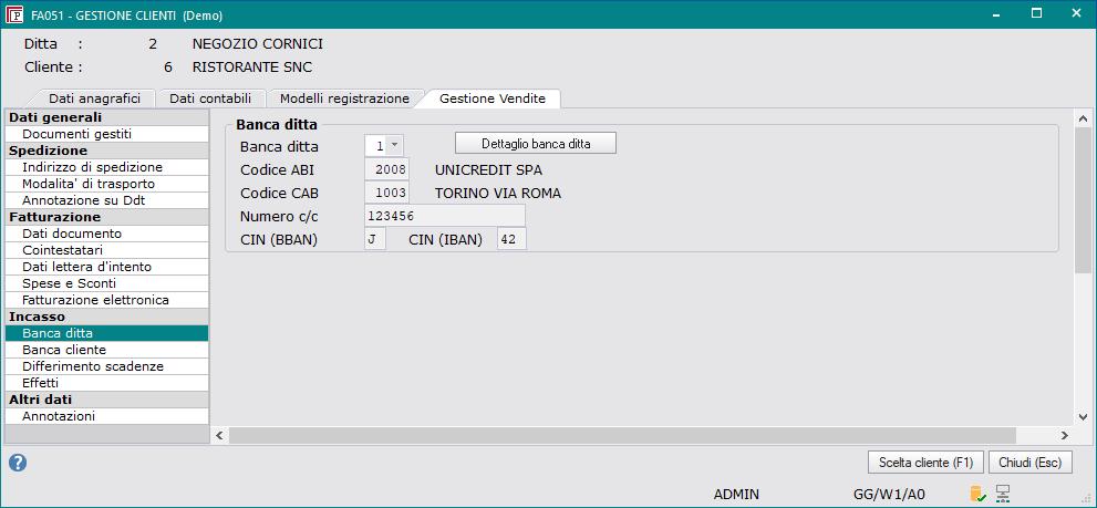 da riportare sulla copia digitale del documento 5) Nel tab Gestione Vendite sezione Banca ditta è possibile