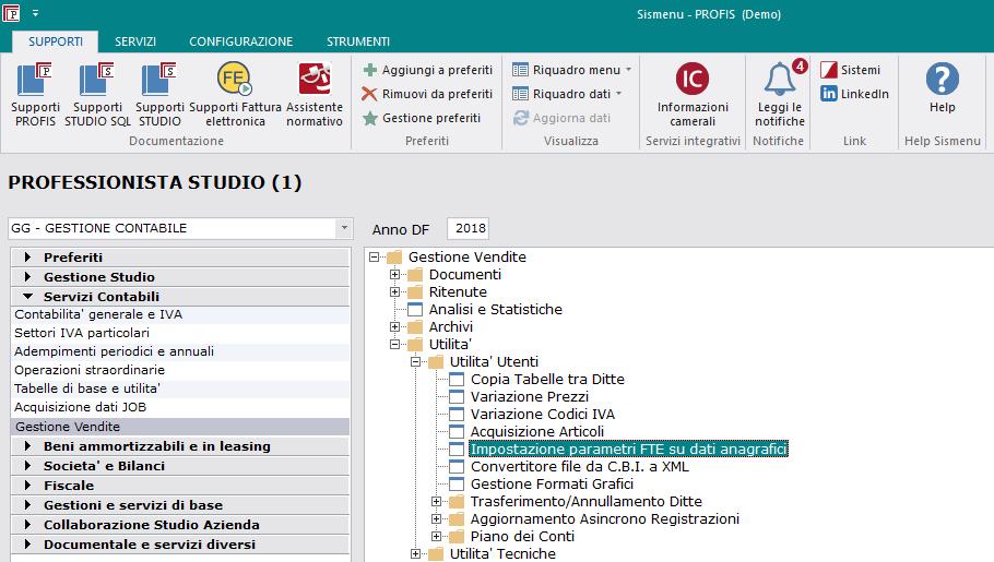 Impostazione parametri FTE su dati anagrafici, selezionando i clienti e indicando i parametri che si vogliono