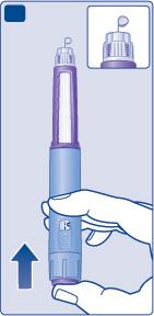 Tenga la penna con l ago rivolto verso l alto. Prema e tenga premuto il pulsante di iniezione fino a quando il contatore della dose non si riposiziona sullo 0.