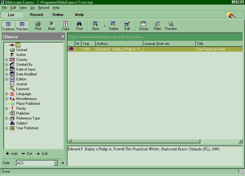 Figura 2: Biblioscape Express, il software di schedatura gratuito che permette di includere nei propri record anche riassunti, parafrasi e citazioni.