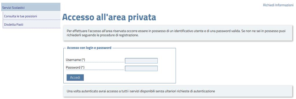 1 Premessa il Servizio di Consultazione On-line può essere utilizzato solamente dagli utenti che sono già in possesso della user-name e della password fornita dall Ufficio Scuola all atto della prima