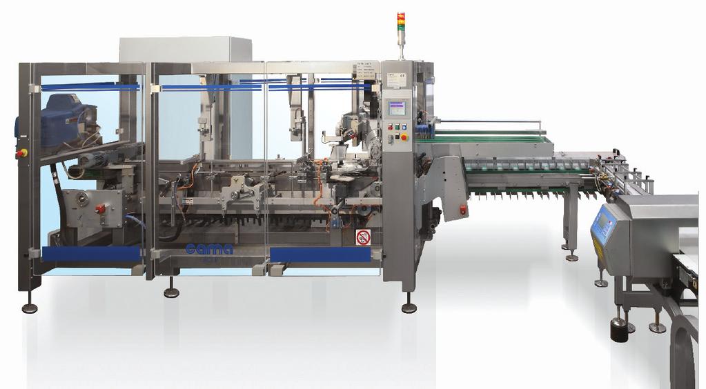 PFM Cocoa Powder Packaging Line Composizione della Linea Elevatore prodotto. Coclea per polveri. Confezionatrice verticale PFM Azimuth Servo per la realizzazione della confezione a fondo quadro.