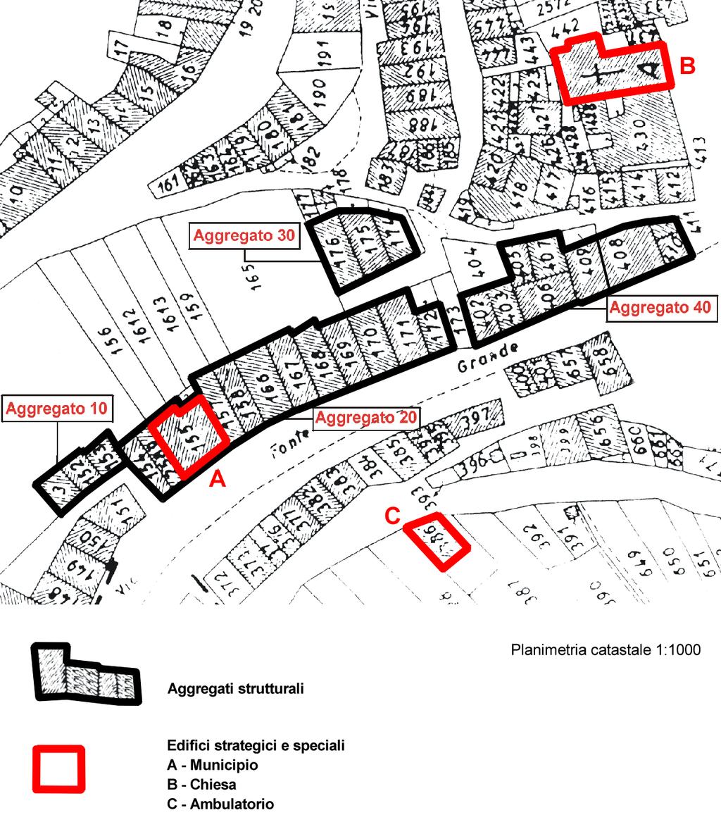 Individuazione aggregati strutturali nell ambito della planimetria catastale.