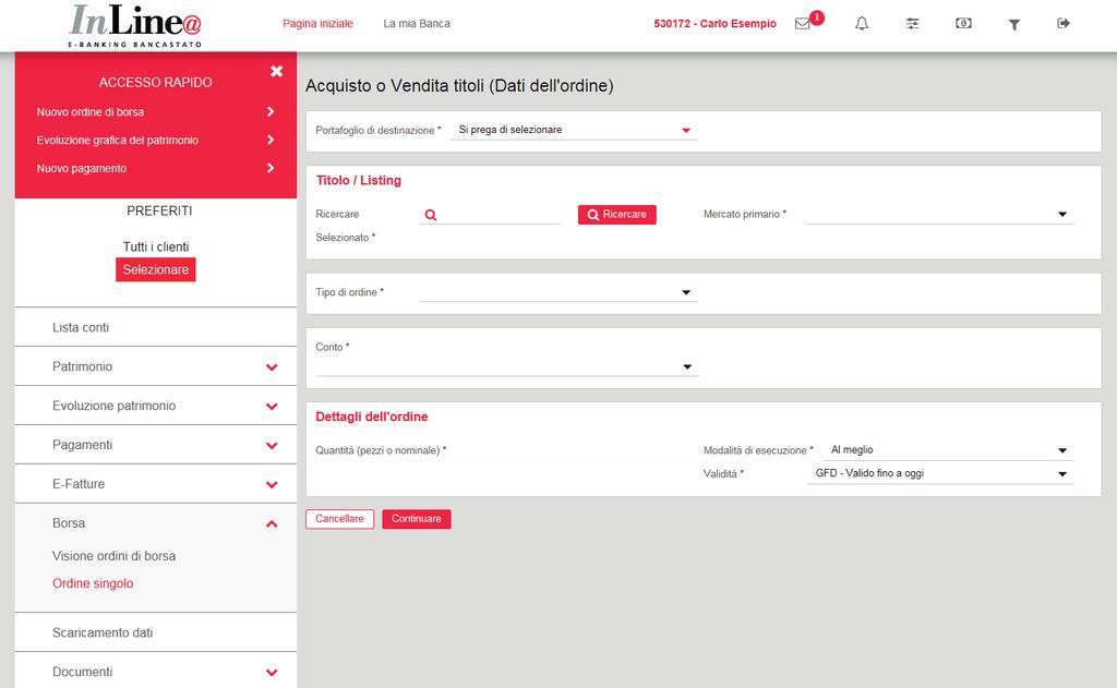 UTILI / SERVIZI COMPLEMENTARI Istruzioni per l uso PASSO 1 Selezionando nel menu principale la funzione Borsa e il