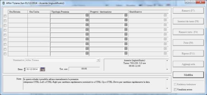 Per visualizzare i dettagli giornalieri delle presenze è sufficiente eseguire un doppio click con il mouse sul corrispondente giorno.