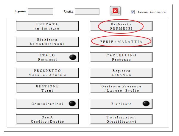 GESTIONE FERIE / PERMESSI (torna all'indice) In precedenza sono state discusse nei dettagli le tre schede per l inserimento dei permessi orari, giornalieri e ferie/malattia, i cui pulsanti sono