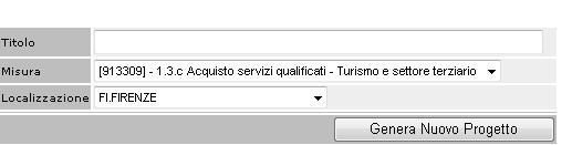 Fig.22 - Maschera per la creazione di un nuovo progetto In assenza di progetti già compilati occorre eseguire le seguenti operazioni: - attribuire un titolo al progetto; - selezionare la