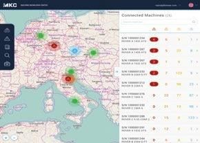 Schermata di monitoraggio delle macchine connesse al centro di controllo Biesse. Schermata di controllo dettagli macchina.